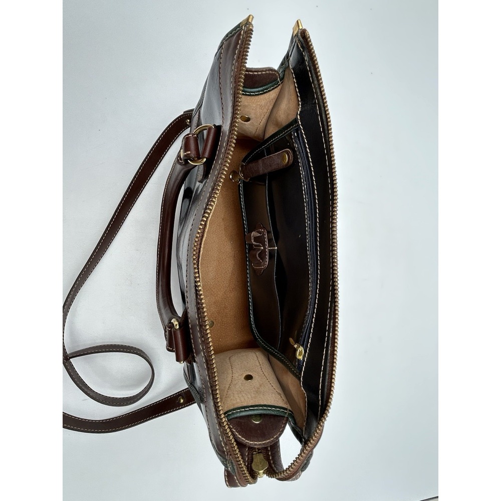 Vintage Brahmin Satchel Black Brown Leather Handbag Purse Bag Crossbody Bag - Picture 10 of 12